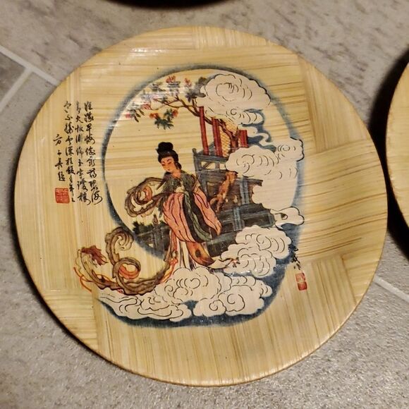 Vintage Bamboo Asian Set 6 Coasters - Picture 2 of 7